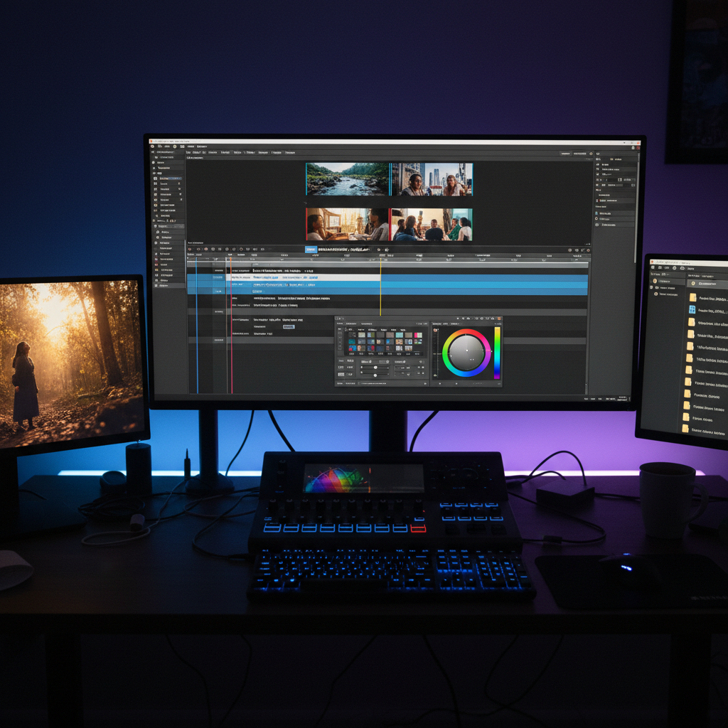 Professional commercial video editing project showing product advertisement footage on editing timeline