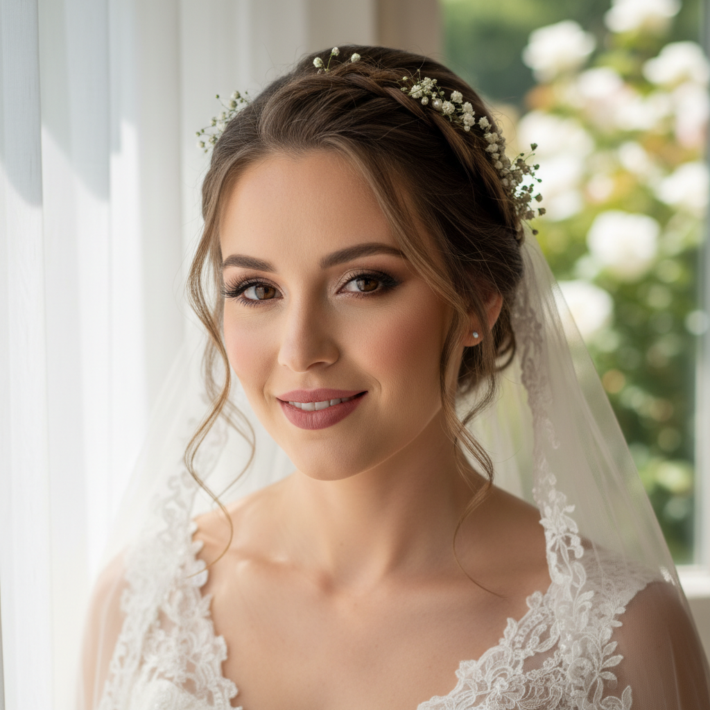 Before and after bridal makeup showing elegant wedding look transformation