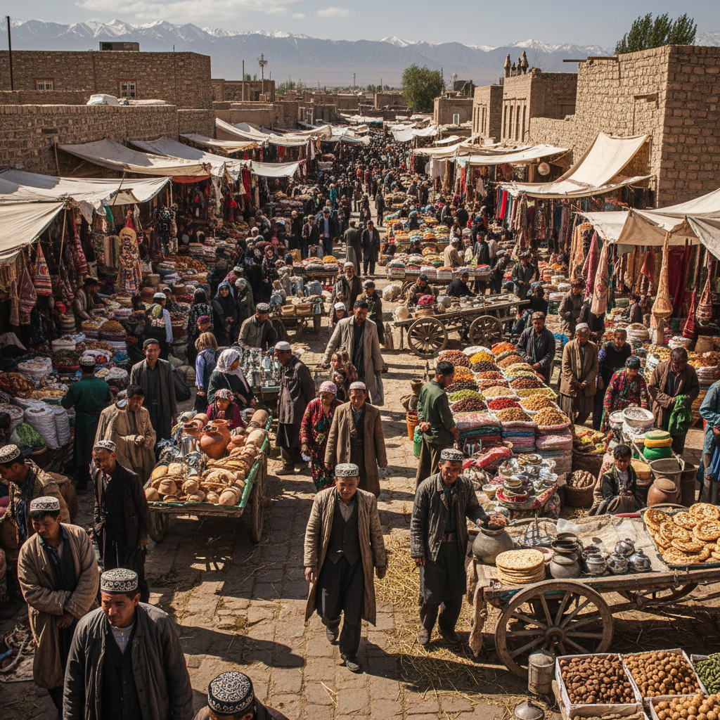 Kashgar Sunday bazaar with Uyghur traders China