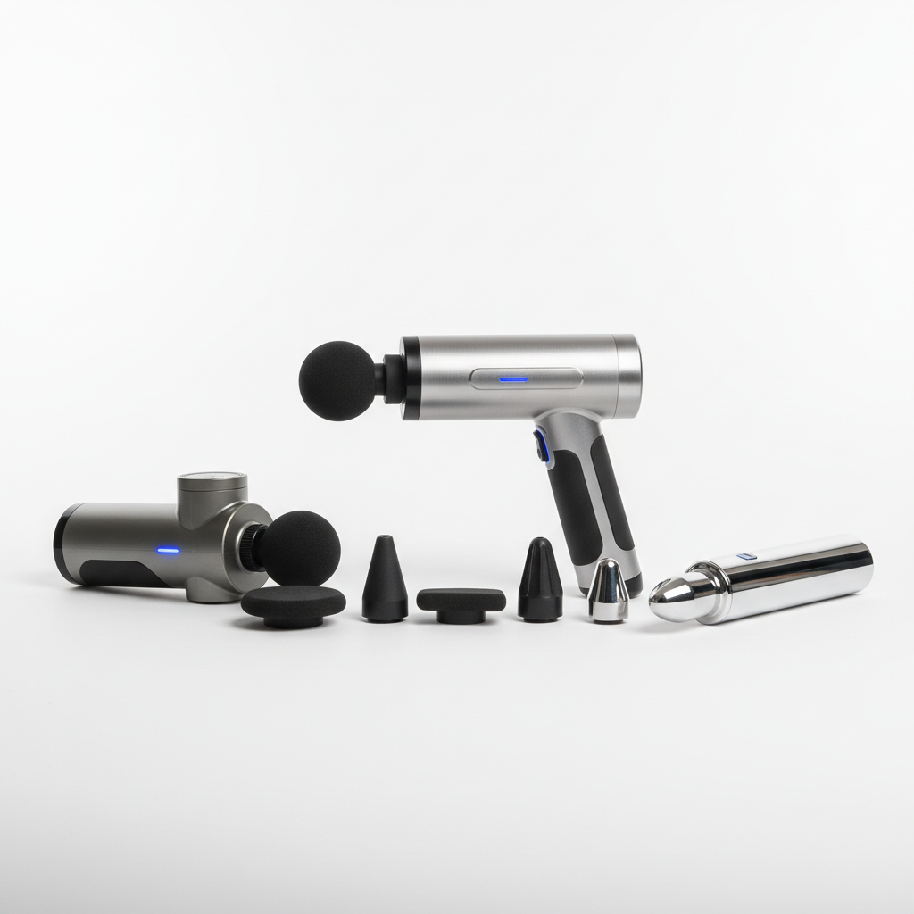 Physical therapy equipment and massage tools on clean white clinical surface with bright ambient light
