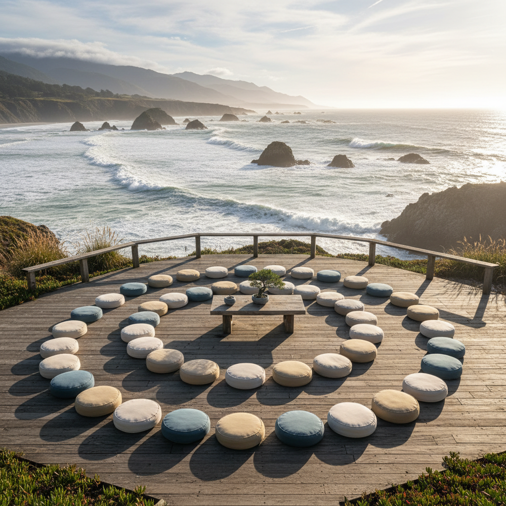 Peaceful yoga and meditation retreat space