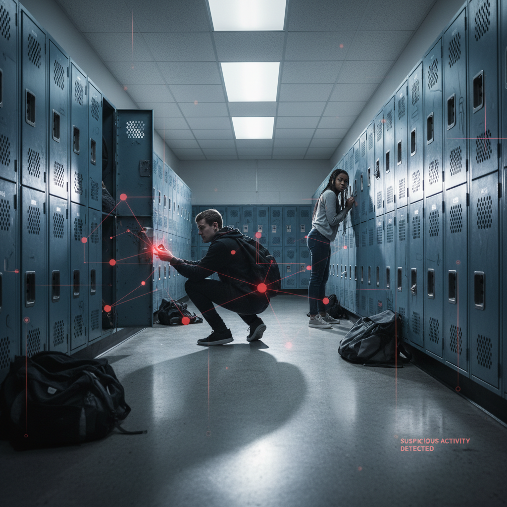 Security camera footage showing perimeter fence with AI detection highlighting person attempting to climb over barrier with red alert overlay