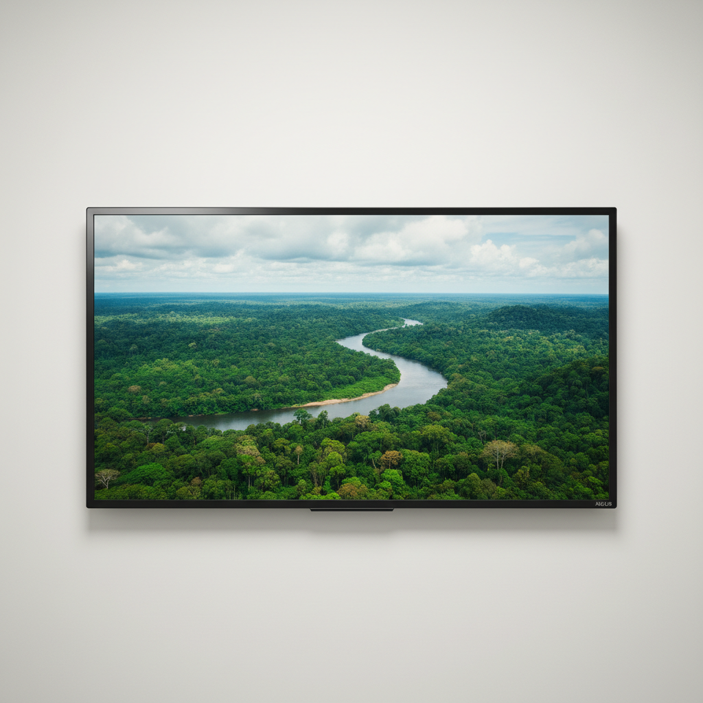 Sharp Aquos LCD flat screen television mounted on wall