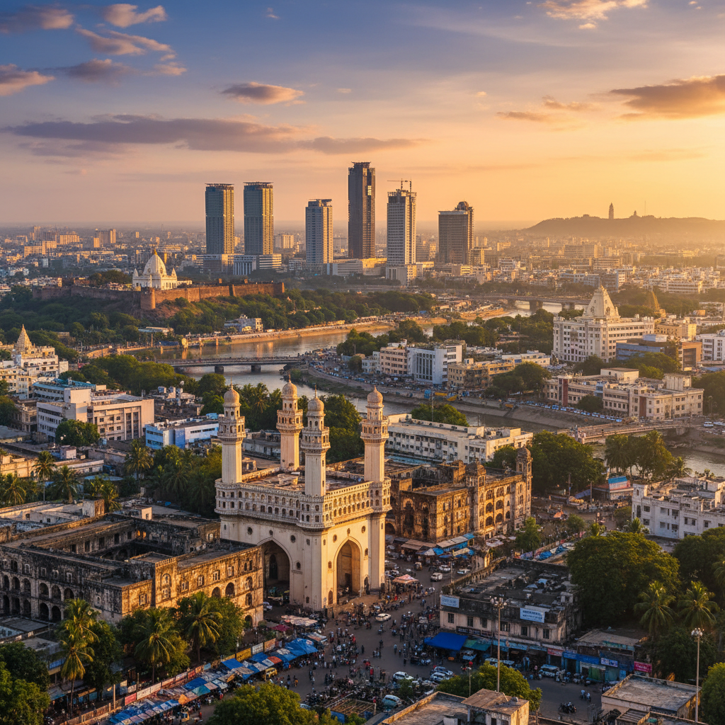 Hyderabad city map aerial view, Telangana India urban landscape
