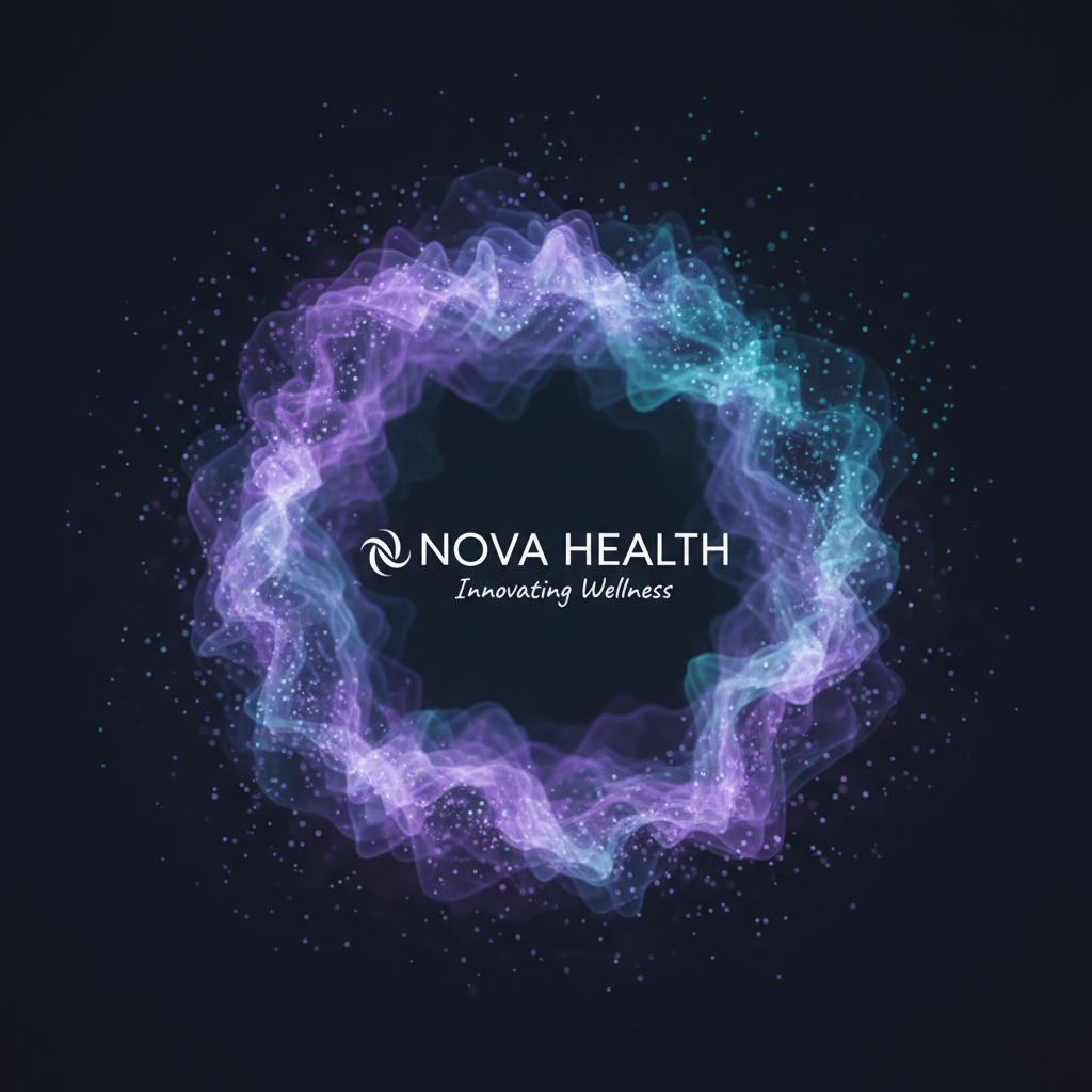 Soft purple and teal particle field for Nova Health social media campaign