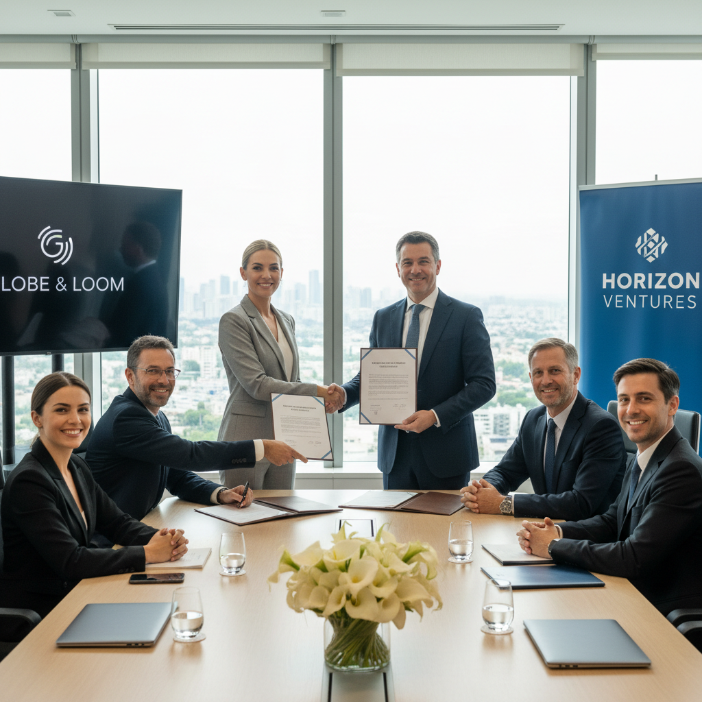 Business professionals signing a contract in an office