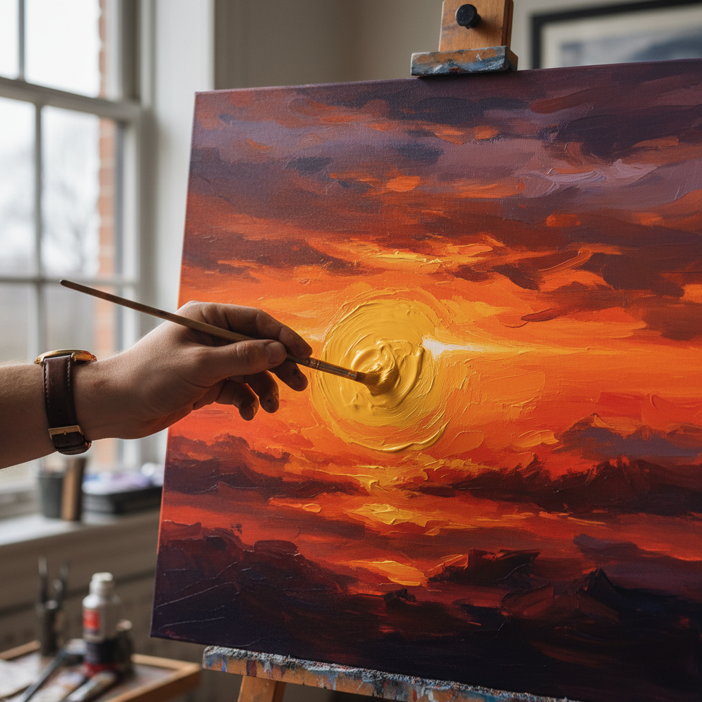 Video thumbnail: Watch: Mixing cadmium yellow into a sunset sky