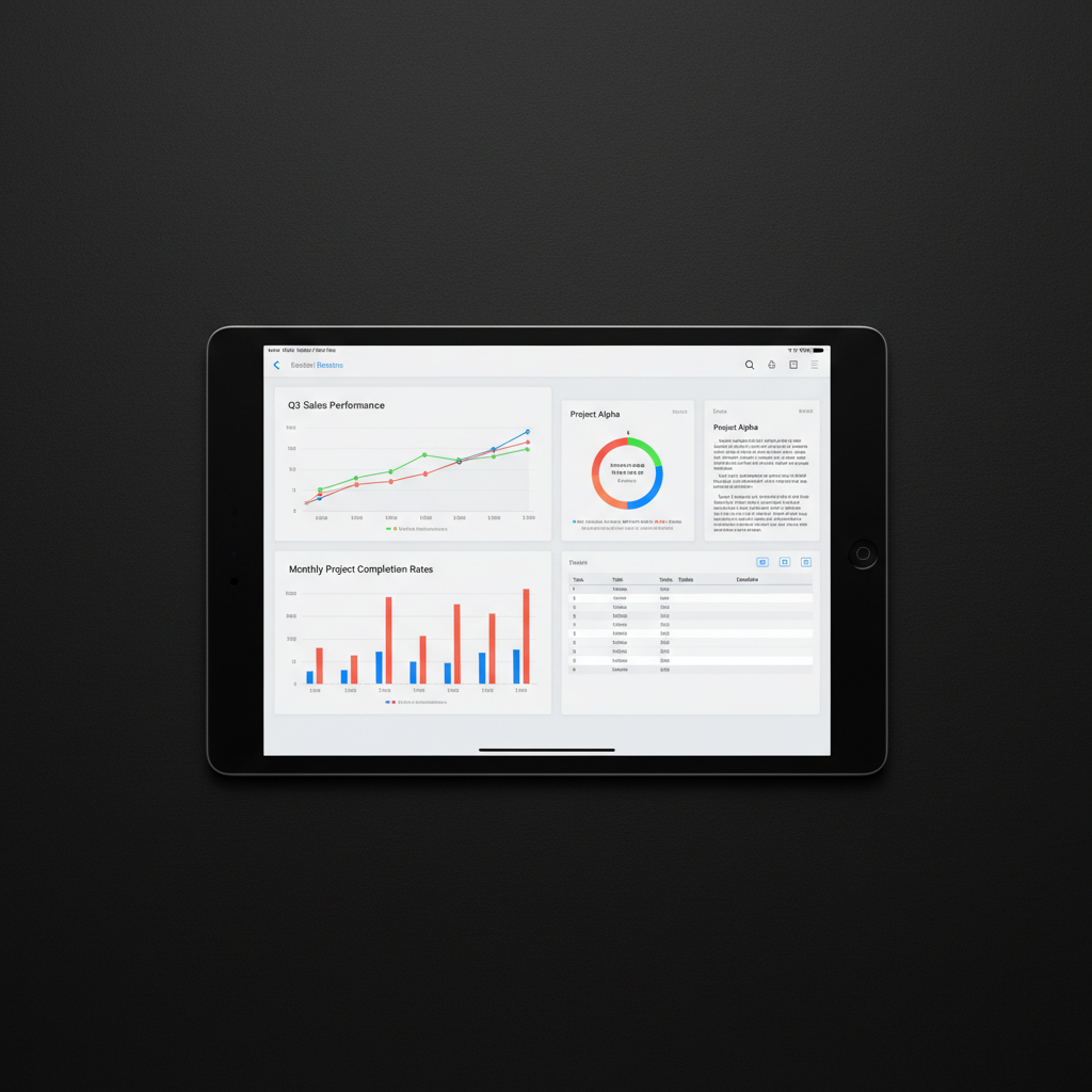 iPad Pro M4 with Magic Keyboard showing productivity apps and Apple Pencil