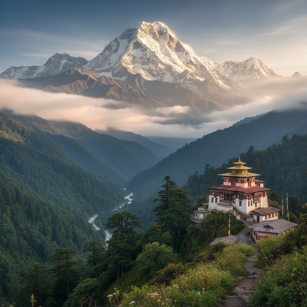 Pelling viewpoint with Kanchenjunga mountain range and monastery
