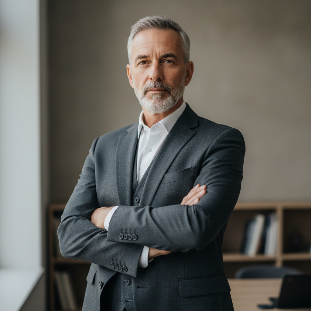 Portrait de Marc Lefebvre, homme d'âge moyen avec une expression sérieuse