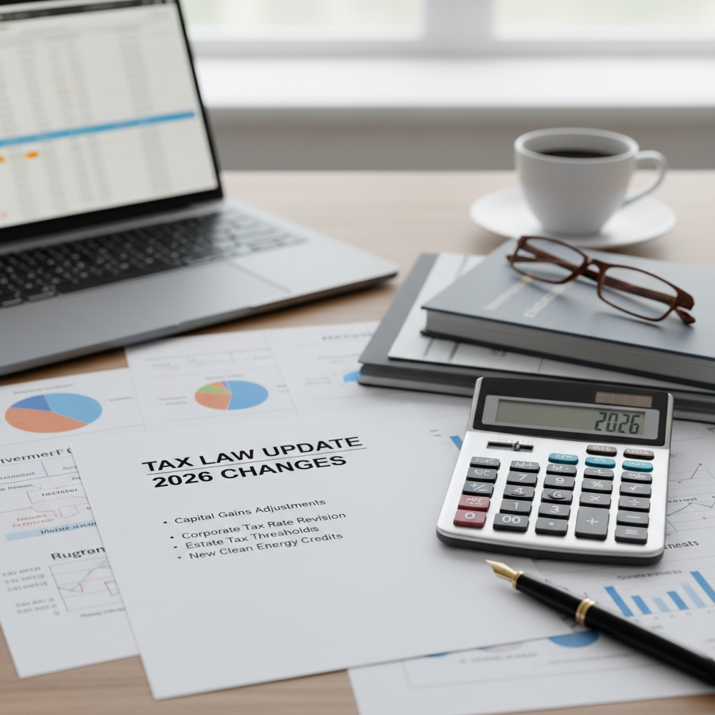 Tax documents and financial planning papers on dark desk