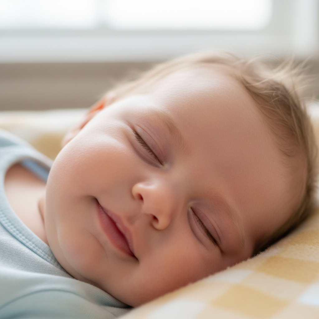 Baby's smooth skin after bath, peaceful and content