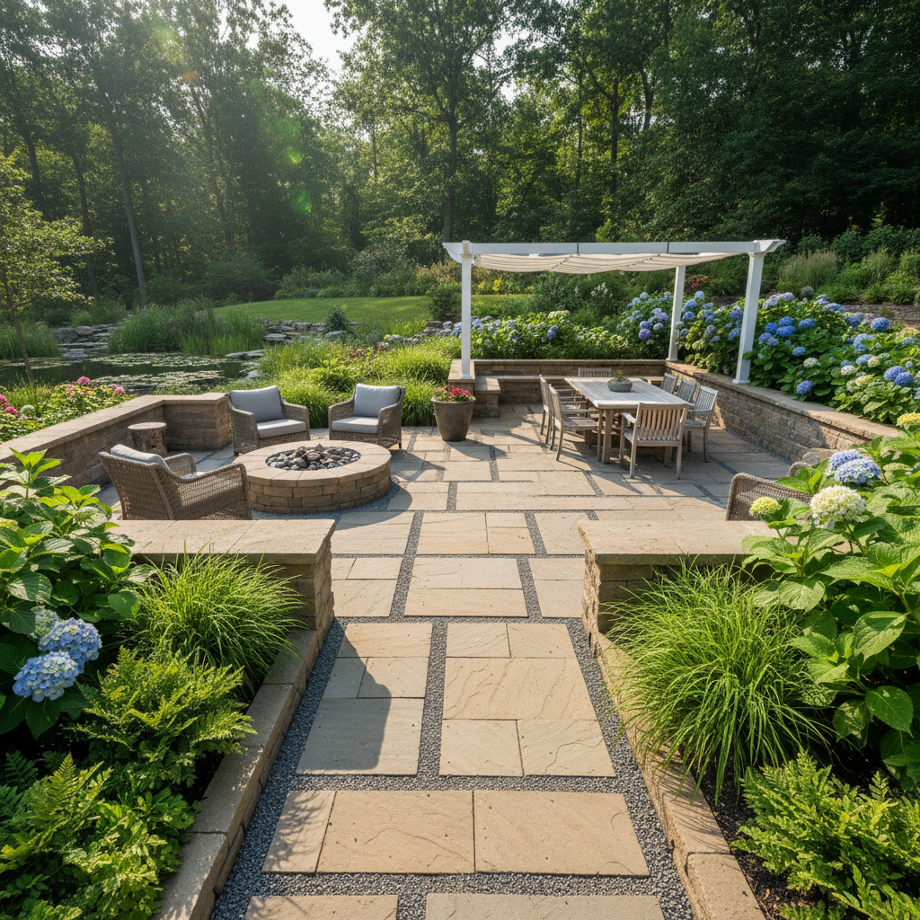 Landscaping project by Biba Construction, finished garden outdoor area with paving and planting