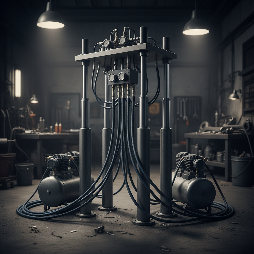 Diesel truck accessories in professional shop, dark atmospheric workshop