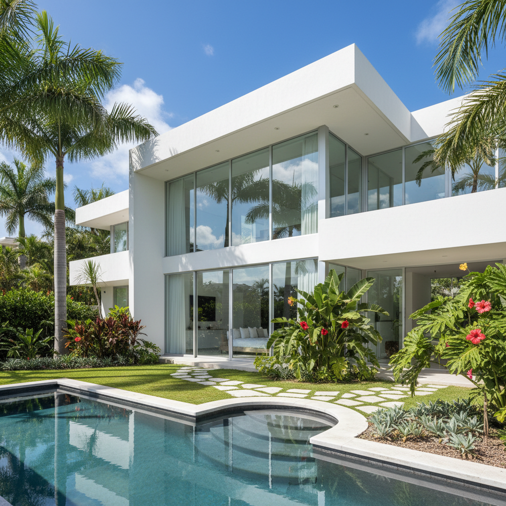 Casa de lujo con jardín amplio y piscina privada en Cumbayá, fachada moderna con grandes ventanales