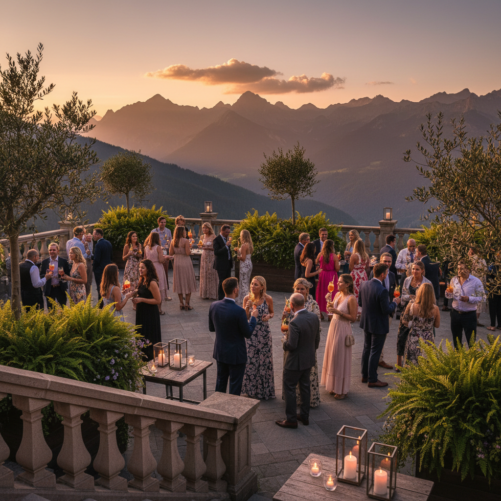 Guests mingling at outdoor vineyard cocktail hour