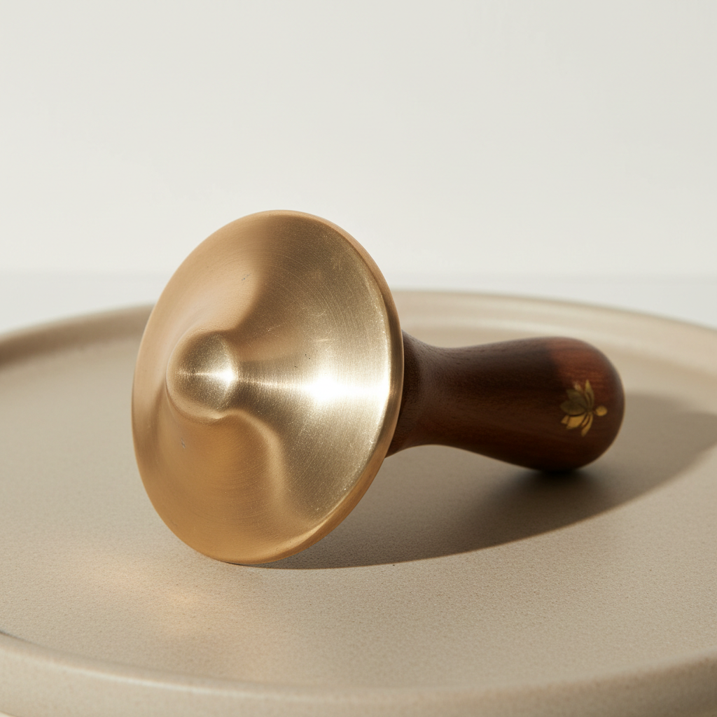 Kansa Face Massage Wand — Bell Metal (Kansa) artifact, warm studio lighting