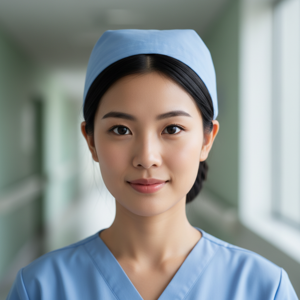 Renata Okonkwo, charge nurse in scrubs, professional headshot