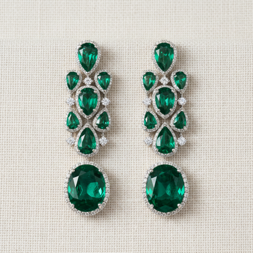 Emerald green drop earrings statement piece for weekend rental