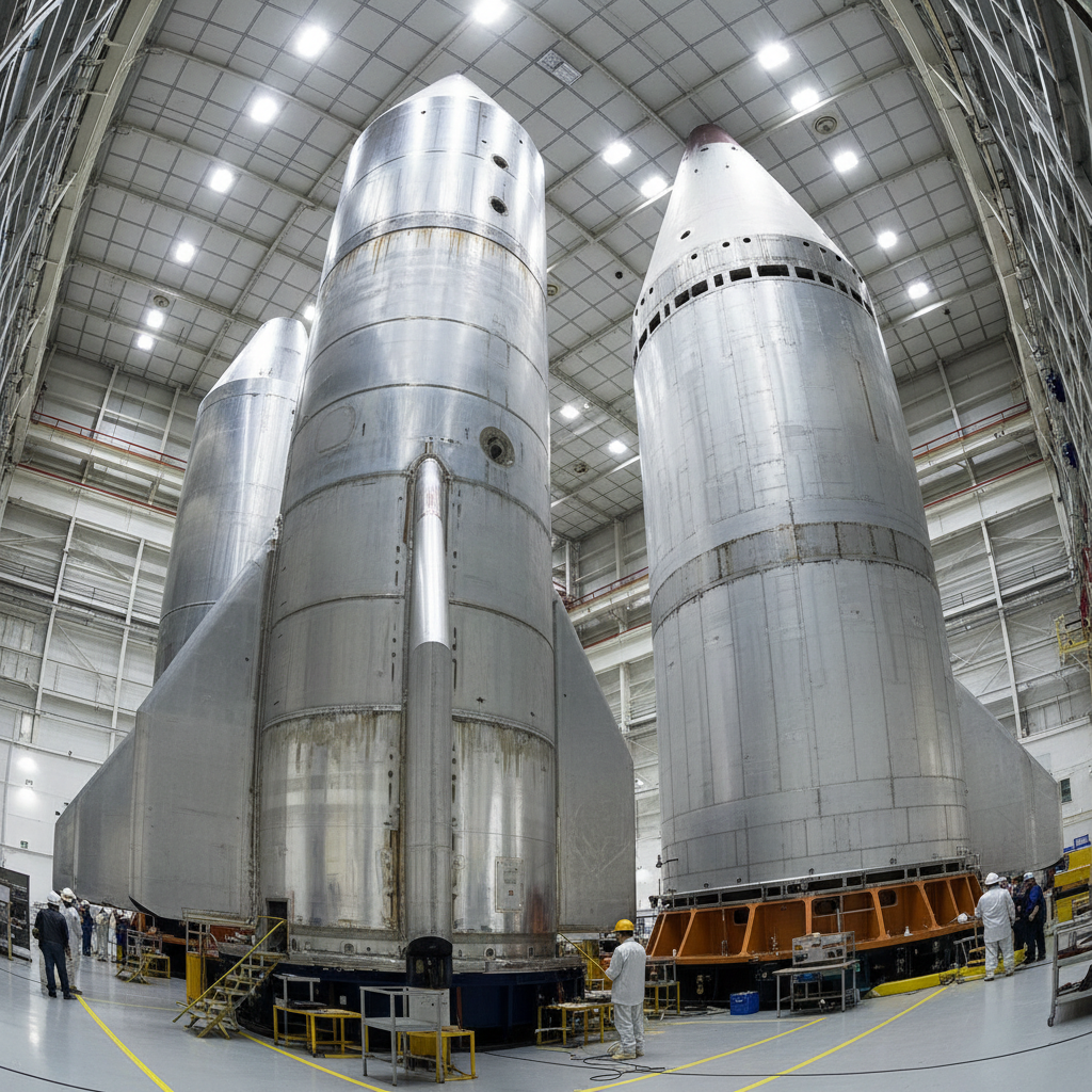 Large-scale rocket structural components with precision-welded aluminum alloy sections in assembly facility