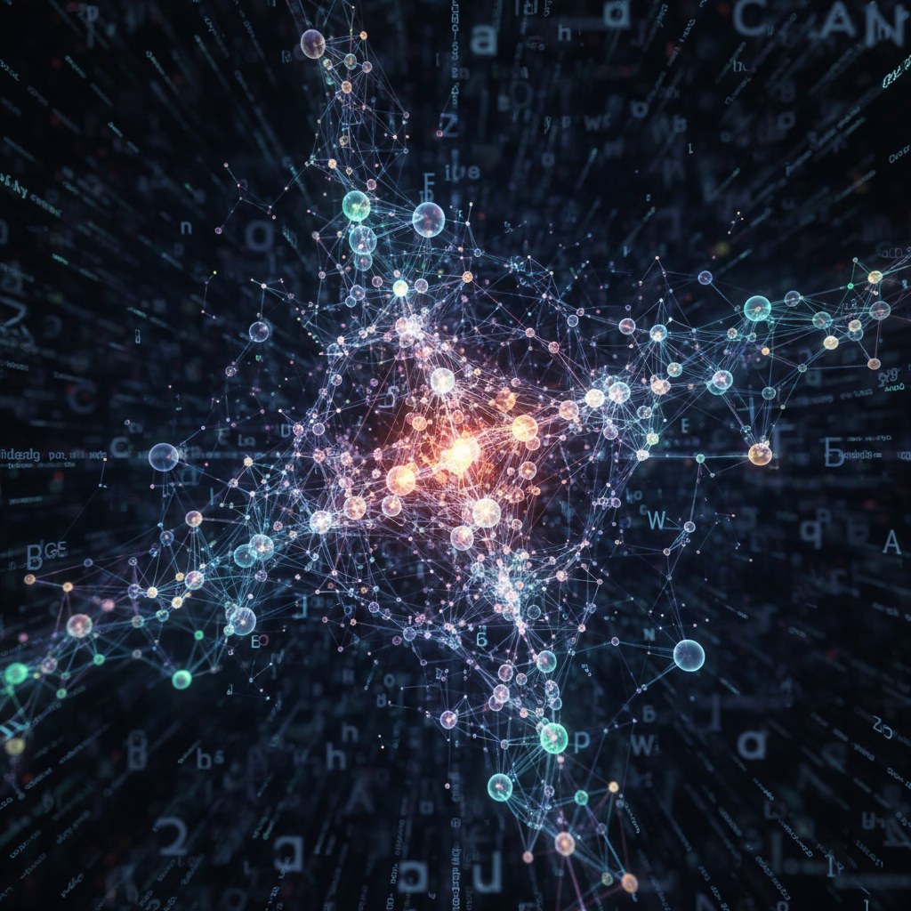 Abstract AI neural network visualization with glowing nodes and connections on dark background, representing LLM infrastructure