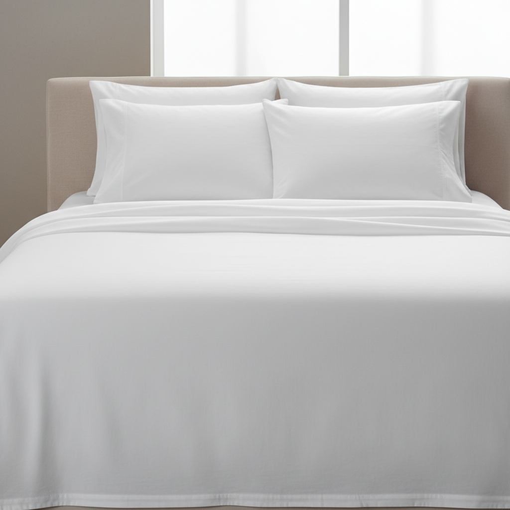 Роскошное белое постельное бельё из хлопка — подушки и пододеяльник в нежных кремовых тонах