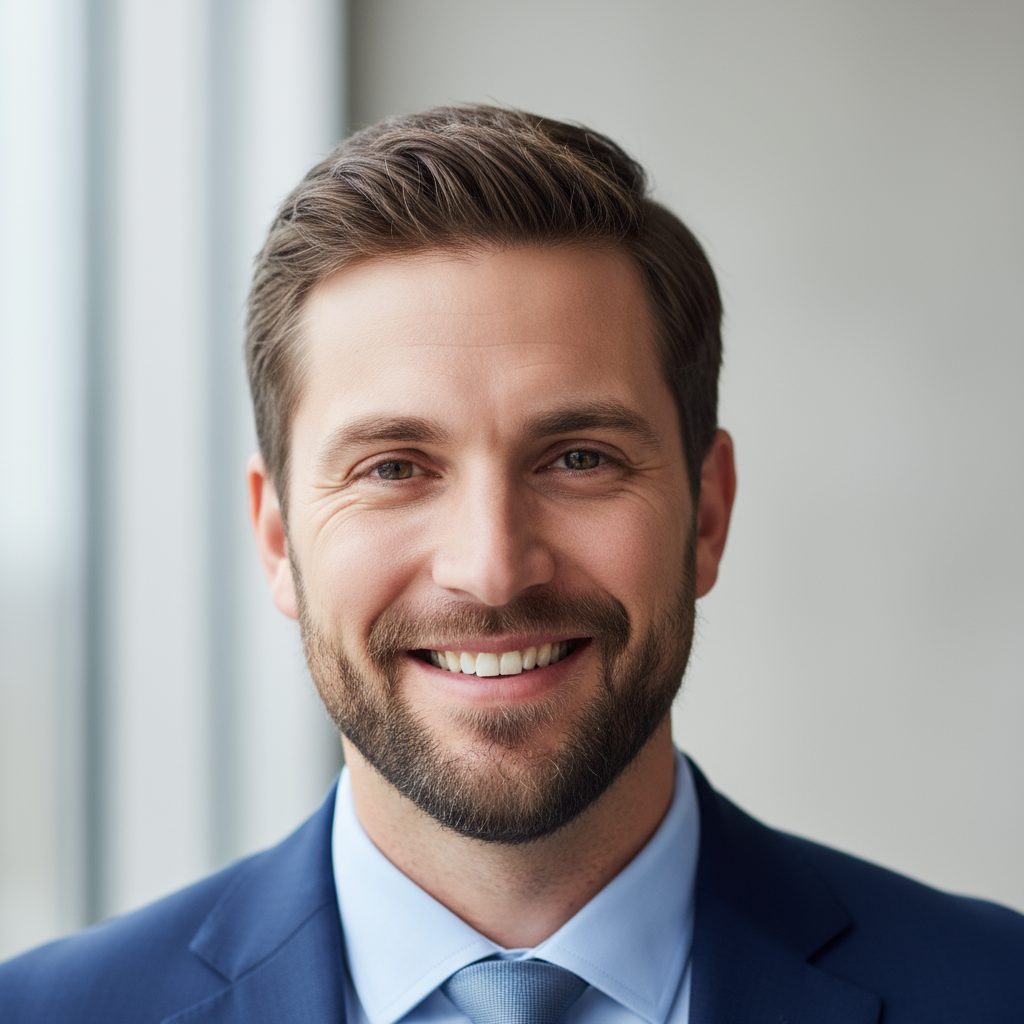 Professional male engineer in business attire smiling confidently