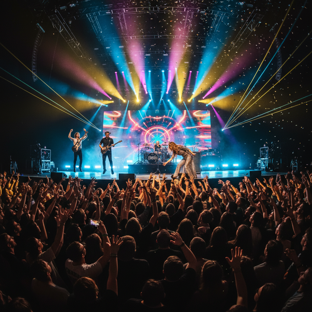 Nova Collective concert with massive stage lighting and crowd