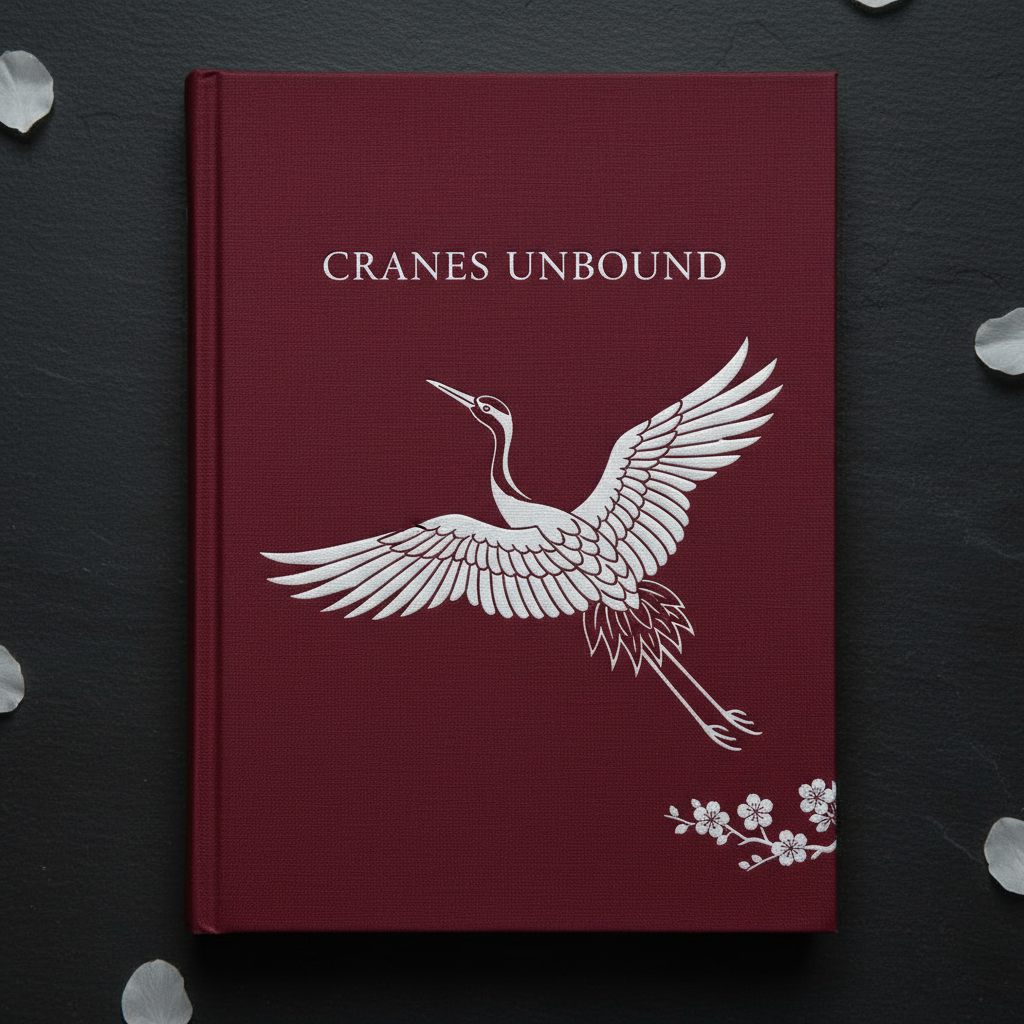 Deep red book cover with white crane motif, Pachinko novel