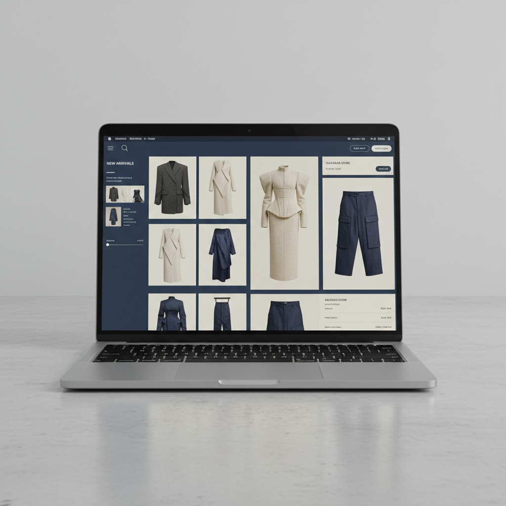 Fashion e-commerce website showing clothing products on a clean white background