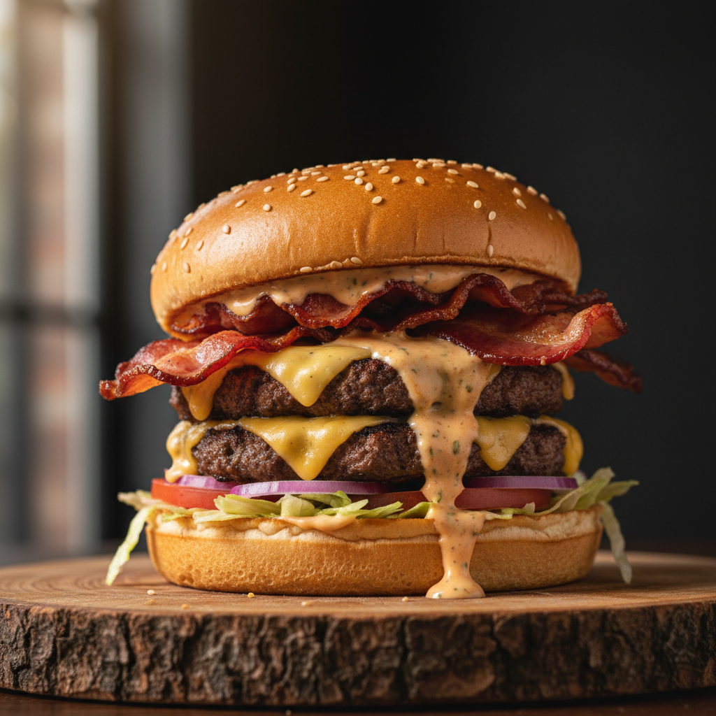 Double cheeseburger with lettuce and special sauce