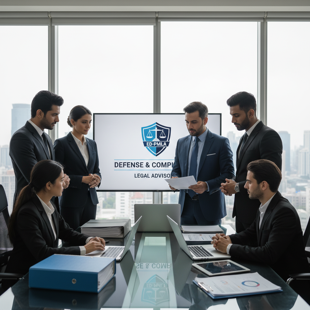 International legal team meeting in modern conference room with city skyline view