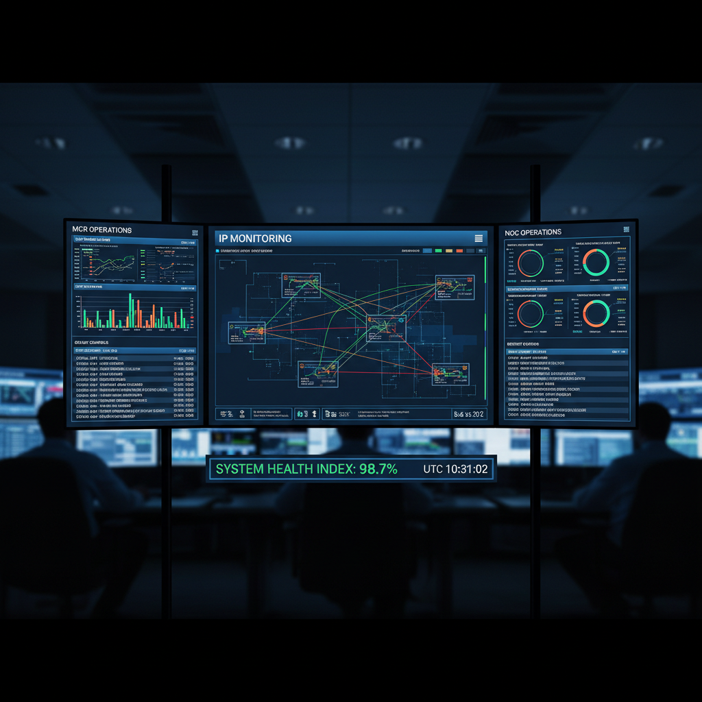 IP monitoring dashboard showing data insights for MCR and NOC operations