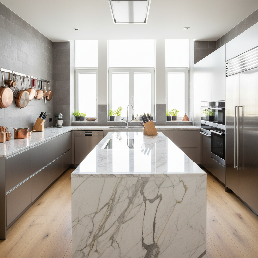 Gourmet kitchen with island bench and premium stone benchtops