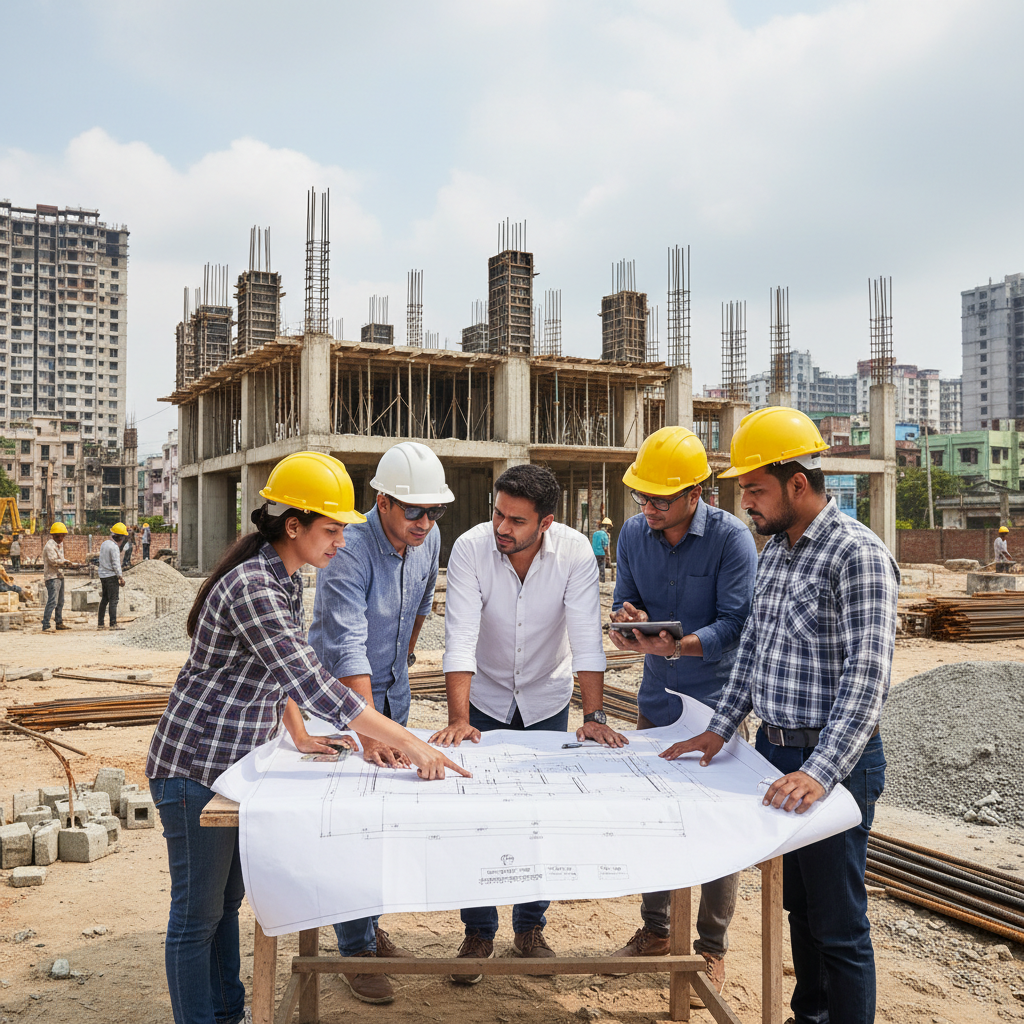 Step 3 Engineering — Buildrs.in BIM engineering team reviewing structural drawings and technical specifications for home construction in India