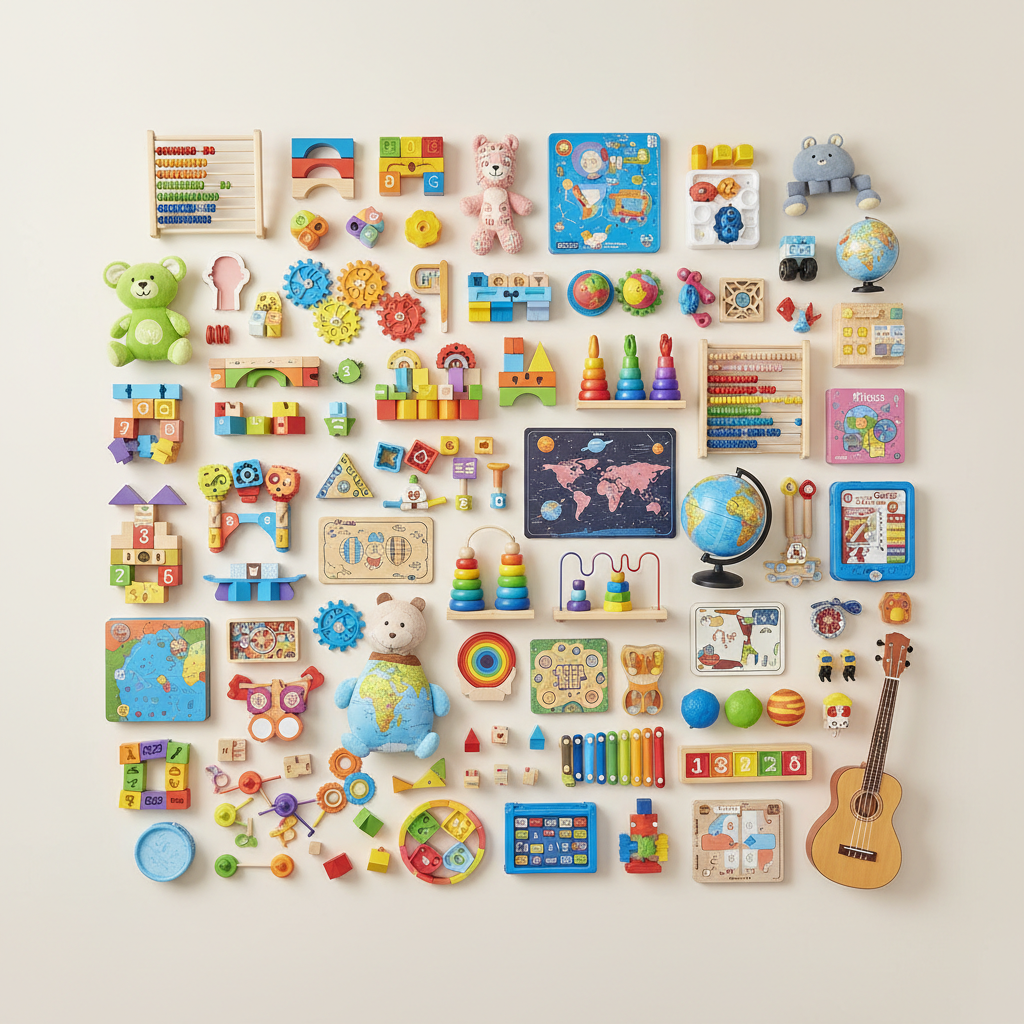 Colorful toy figures on bright white background, playful arrangement, well-lit studio photography