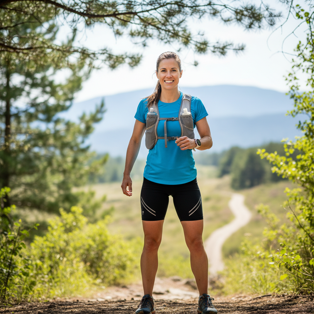 Dani Kowalczyk, ICU nurse and ultra runner, confident gaze in running gear