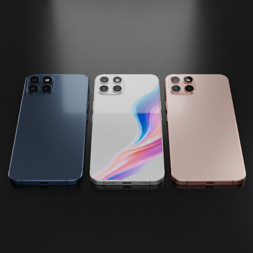 Collection of smartphones arranged on dark surface with blue ambient lighting