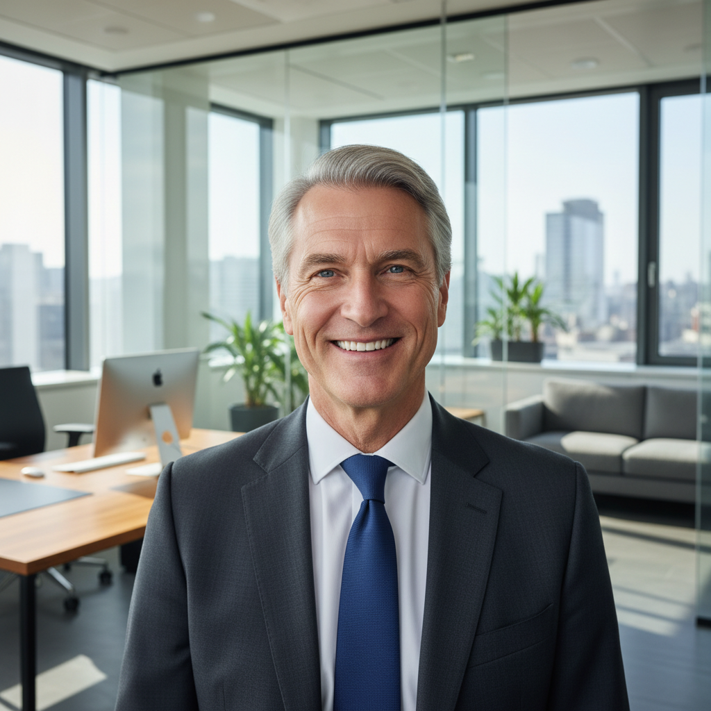 German man in his 50s with silver hair and confident expression