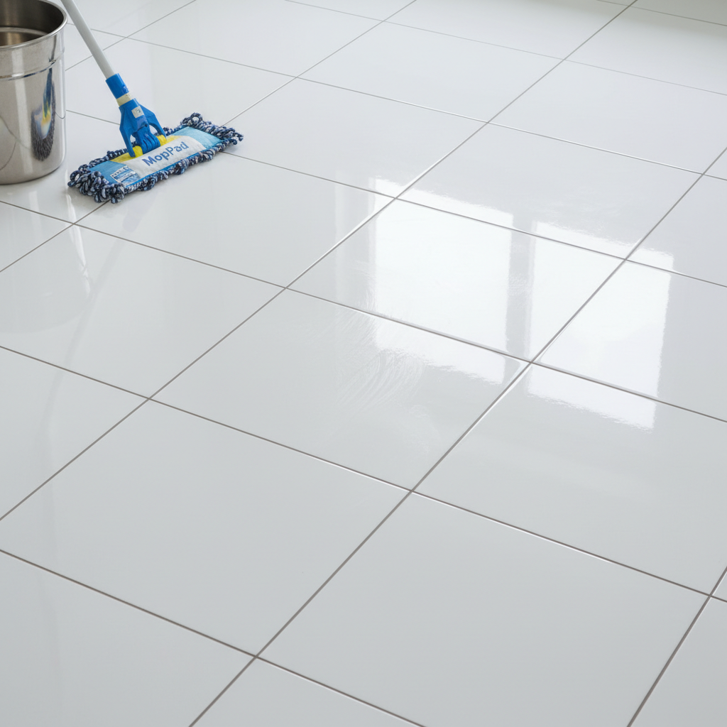 Cleaning mop and bucket set on bright white background