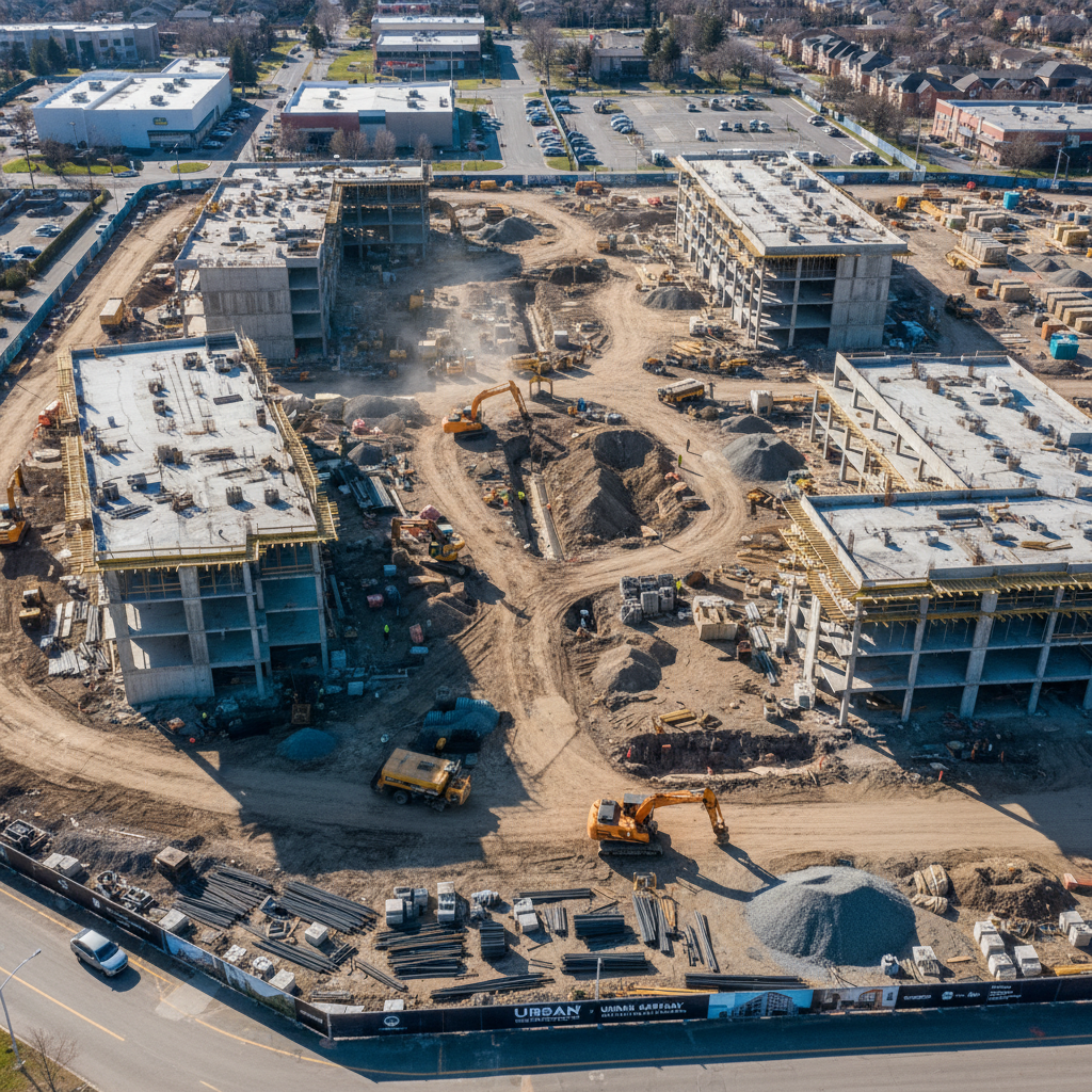 Commercial mixed-use redevelopment project with construction activity and site preparation