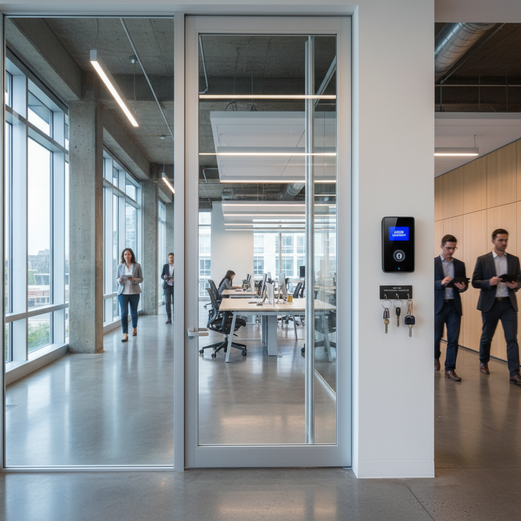 Modern SoMa office interior with access-controlled doors, master key system installed