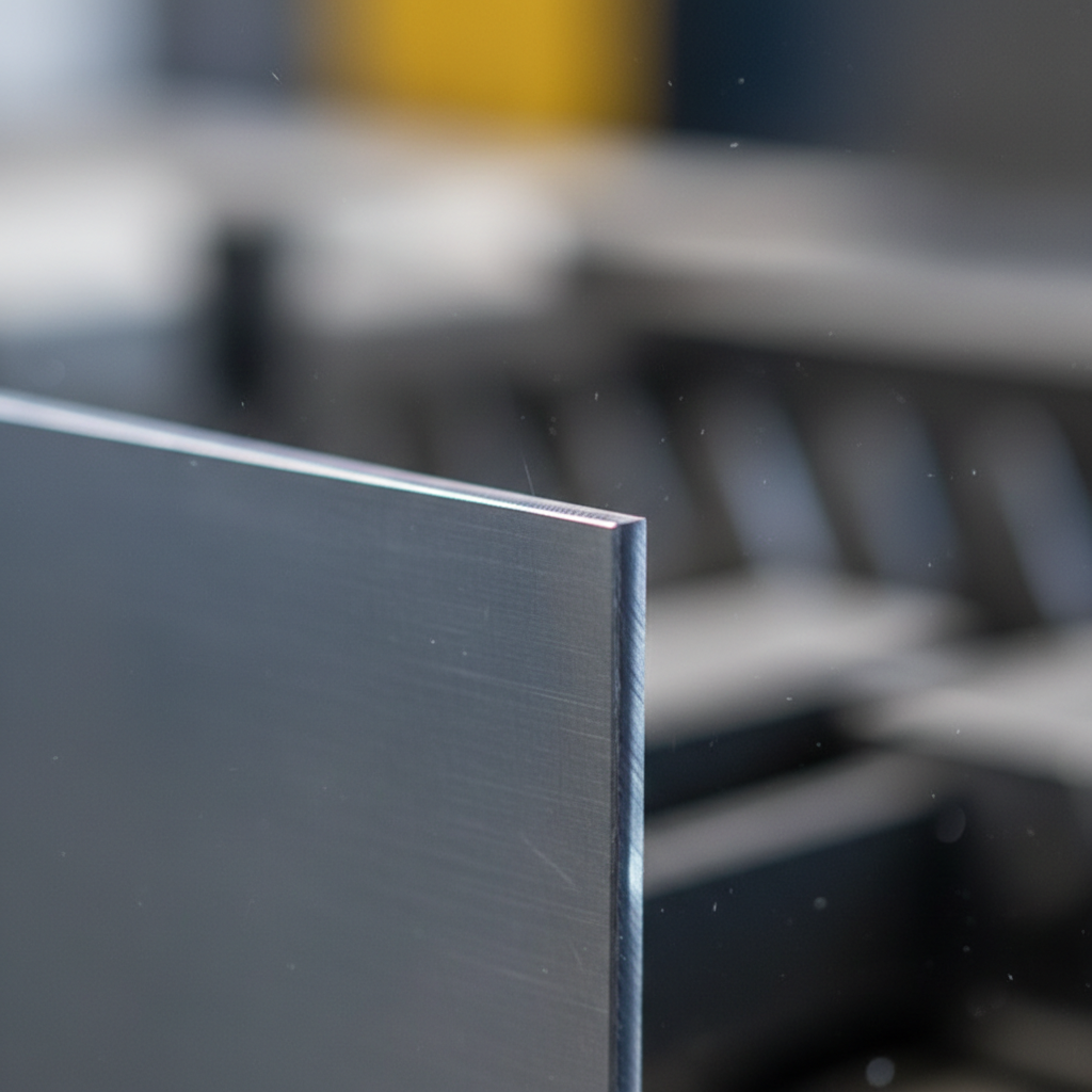 Macro photograph of laser cut mild steel edge showing clean kerf and flat surface