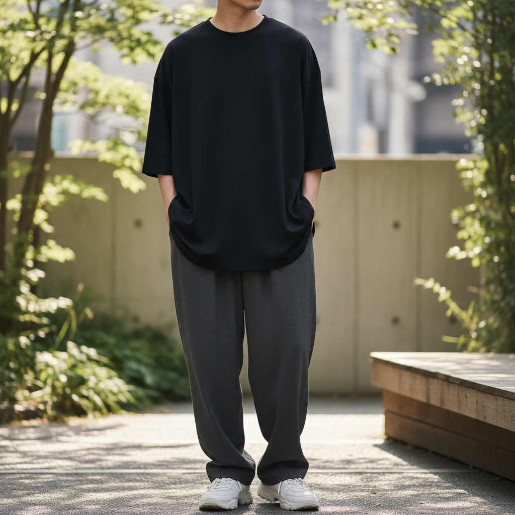 Drop shoulder hoodie worn by model