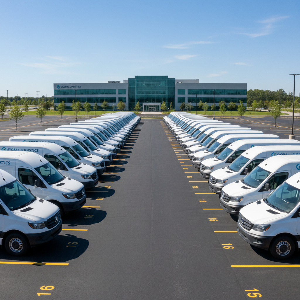 Fleet of commercial vehicles parked in Phoenix Arizona business lot