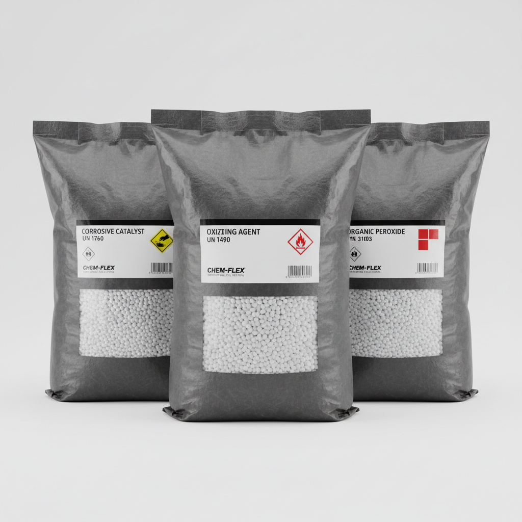 Industrial chemical products in heavy-duty chemical-resistant flexible packaging