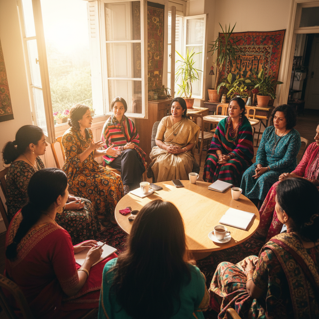 Women in self-help group meeting in Tamil Nadu village