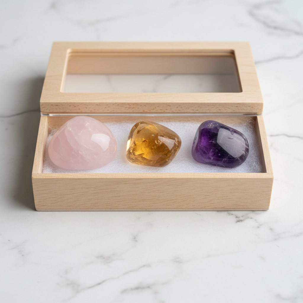 New Beginnings gift set with three carefully selected mineral stones for new home or new chapter