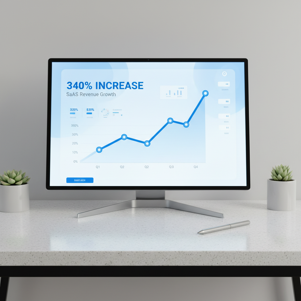 Bright marketing analytics report on screen showing key performance indicators and revenue metrics dashboard