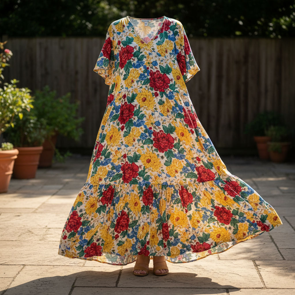 Floral print maxi dress on clean bright background